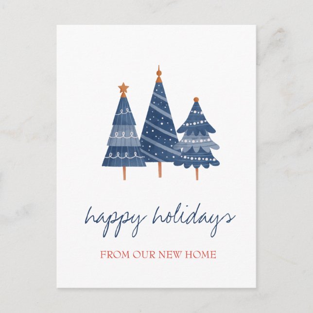 Cartão Postal De Anúncio Nós nos mudamos,Árvore de Natal Azul Feriado  (Frente)