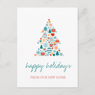 Cartão Postal De Anúncio Nós nos mudamos, Bolas Coloridas de Árvore de Nata