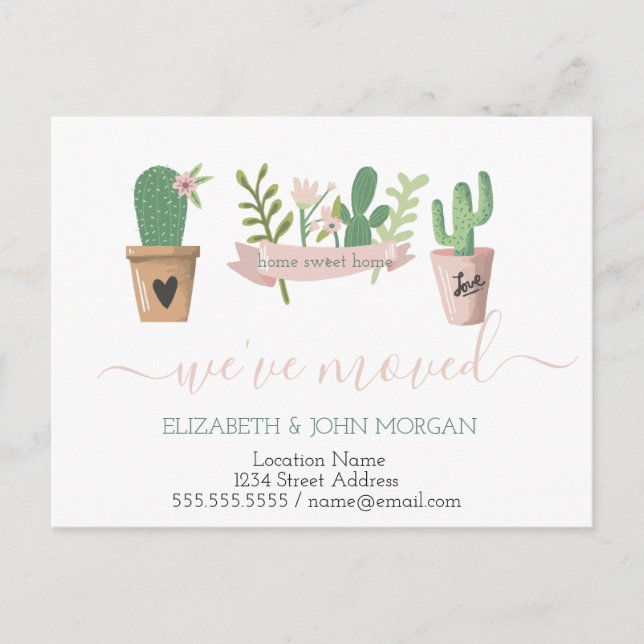 Cartão Postal De Anúncio Nós nos mudamos, Cactus Announement Postcard (Frente)