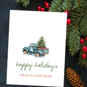 Cartão Postal De Anúncio Nós Nos Mudamos, Caminhão Azul, Feriado Da Árvore 
