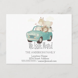 Cartão Postal De Anúncio Nós nos mudamos,Carro,Animais,Novo Endereço