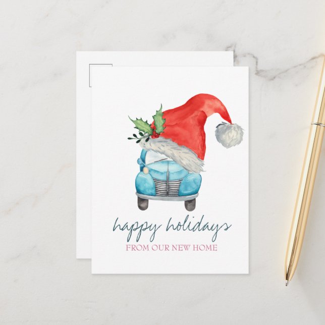 Cartão Postal De Anúncio Nós nos mudamos,Carro Chapéu de Papai Noel (Frente/Verso In Situ)