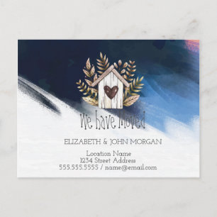 Cartão Postal De Anúncio Nós Nos Mudamos, Casa De Madeira, Traço De PincelN