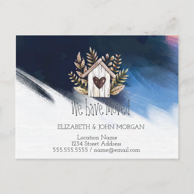 Cartão Postal De Anúncio Nós Nos Mudamos, Casa De Madeira, Traço De PincelN (Frente)