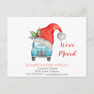 Cartão Postal De Anúncio Nós nos mudamos, chapéu de Papai Noel no carro
