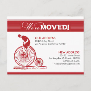 Cartão Postal De Anúncio Nós nos mudamos! Ciclo Antiquado (vermelho)