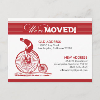 Cartão Postal De Anúncio Nós nos mudamos! Ciclo Antiquado (vermelho)