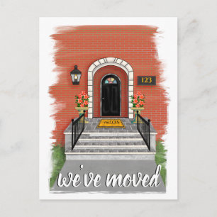 Cartão Postal De Anúncio Nós nos mudamos   Desenho da Casa Vermelha Elegant