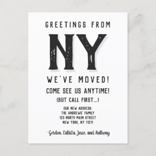 Cartão Postal De Anúncio Nós nos mudamos Divertido Sassy Preto Simples Novo