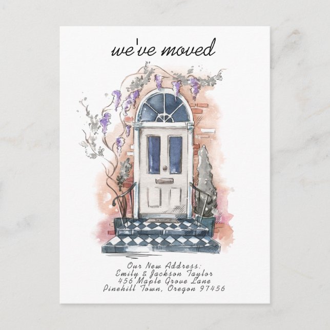 Cartão Postal De Anúncio Nós nos mudamos - Endereço Novo Moderno Aquarela n (Frente)