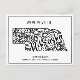 Cartão Postal De Anúncio Nós nos mudamos Floral Mandala Nebraska State