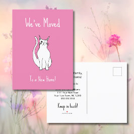 Cartão Postal De Anúncio Nós nos mudamos Gatinho Fofo Piscando Olho Rosa No