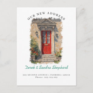 Cartão Postal De Anúncio Nós nos mudamos Novo Endereço porta de aquarela ve