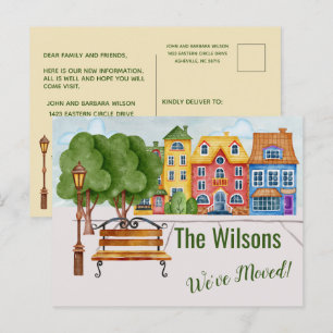Cartão Postal De Anúncio Nós nos mudamos Orçamento de vida urbana colorida