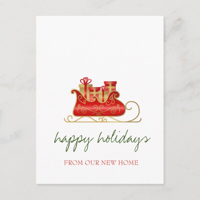 Cartão Postal De Anúncio Nós nos mudamos, Trenó de Natal Feriado  (Frente)