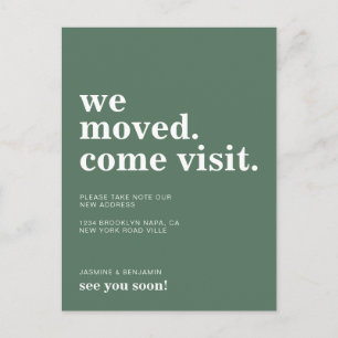 Cartão Postal De Anúncio Nós nos mudamos Venha visitar Sage Green Moving