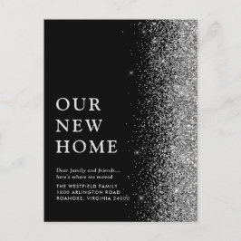 Cartão Postal De Anúncio Nossa Nova Casa Elegante Silver Glitter Black se M