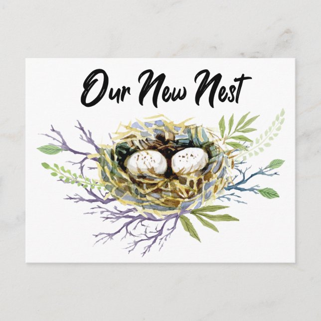 Cartão Postal De Anúncio Nossa Nova Movimentação de Aquarela do Ninho (Frente)