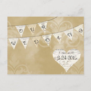 Cartão Postal De Anúncio NOSSO CASAMENTO Vintage Bunting Francês Salvar a D