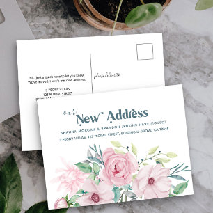 Cartão Postal De Anúncio Nosso novo endereço Peonies Floral Moving Announi