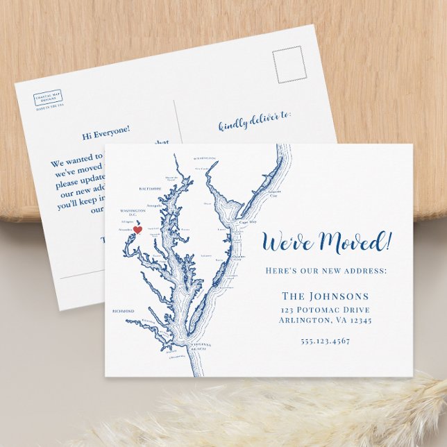 Cartão Postal De Anúncio Nova Casa Alexandria VA Map Moving (Alexandria VA military moving announcement change of address postcard from Coastal Map Designs)