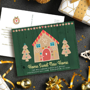 Cartão Postal De Anúncio Nova Casa Biscoito de gengibre Rústico Verde Feria