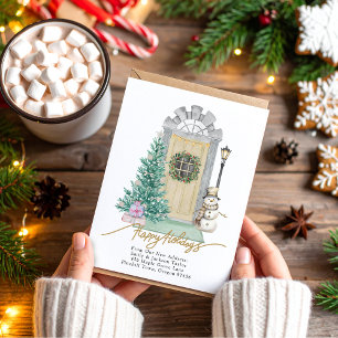 Cartão Postal De Anúncio Nova casa - Feliz Natal Movendo a porta de Natal