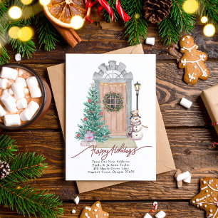 Cartão Postal De Anúncio Nova casa - Feliz Natal Movendo a porta de Natal