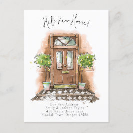 Cartão Postal De Anúncio Nova Casa - Porta Aquarela Endereço Novo Moderno 
