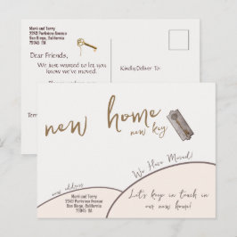 Cartão Postal De Anúncio Nova Chave Nova Casa Dourada Moderna Que Movemos