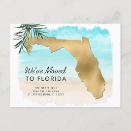 Cartão Postal De Anúncio Nova Endereço Mapa da Flórida Cena de Praia Mudanç