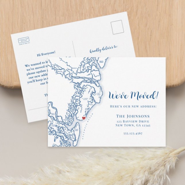 Cartão Postal De Anúncio Novas Regras de Ouros Domésticos do Mapa da Geórgi (Golden Isles of Georgia moving announcement postcard)