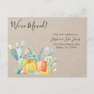Cartão Postal De Anúncio Novo Aviso de Endereço Mudando Outono Cacto Abóbor