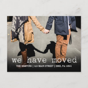 Cartão Postal De Anúncio Novo endereço com texto de fotografia e máquina de