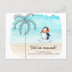 Cartão Postal De Anúncio Novo Endereço Cute Penguin Florida Beach Moving