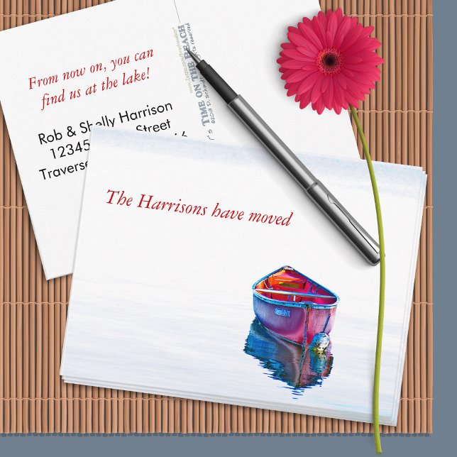 Cartão Postal De Anúncio Novo Endereço da Canoa Vermelha Água Estática (Criador carregado)