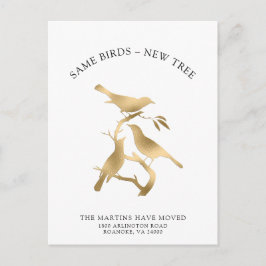 Cartão Postal De Anúncio Novo Endereço Dourado Aves Metálicas em Movimento