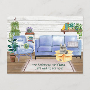 Cartão Postal De Anúncio Novo endereço residencial do Gato Principal