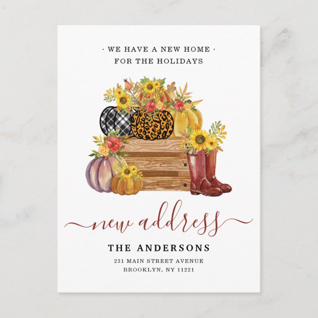 Cartão Postal De Anúncio Novo Endereço Residencial Floral Pumpkins Moviment (Frente)