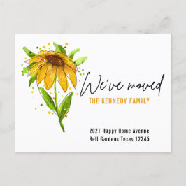 Cartão Postal De Anúncio Novo Floral Amarelo de Água em Casa que Mudamos
