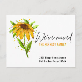 Cartão Postal De Anúncio Novo Floral Amarelo de Água em Casa que Mudamos  