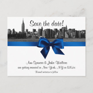 Cartão Postal De Anúncio NYC Amplia Linha do Horizonte Gravada BW Royal Blu
