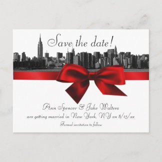 Cartão Postal De Anúncio NYC Amplia Linha do Horizonte Gravada BW Vermelho