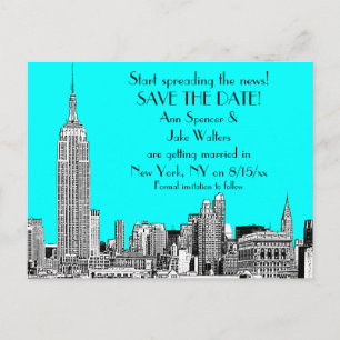 Cartão Postal De Anúncio NYC Skyline 01 Gravado DIY BG Cor Salvar a Data