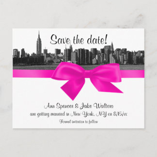 Cartão Postal De Anúncio NYC Skyline Amplo Etched BW Rosa Quente Salvar a D