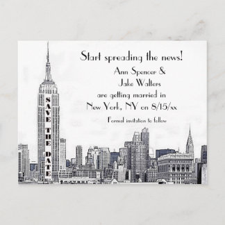 Cartão Postal De Anúncio NYC Skyline Gravado 01 Salve a Data