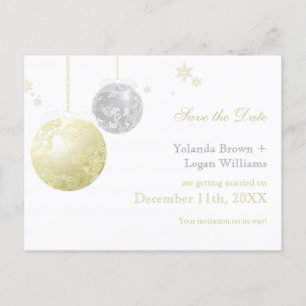 Cartão Postal De Anúncio O Casamento no inverno Prata Dourado salva a data