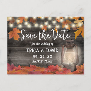 Cartão Postal De Anúncio O Casamento outono do outono deixa e lanterna salv