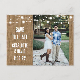 Cartão Postal De Anúncio O Casamento Rustic Burlap Salva O Cartão-Postal D