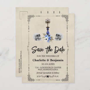 Cartão Postal De Anúncio O Casamento vintage Do Halloween Salva A Data